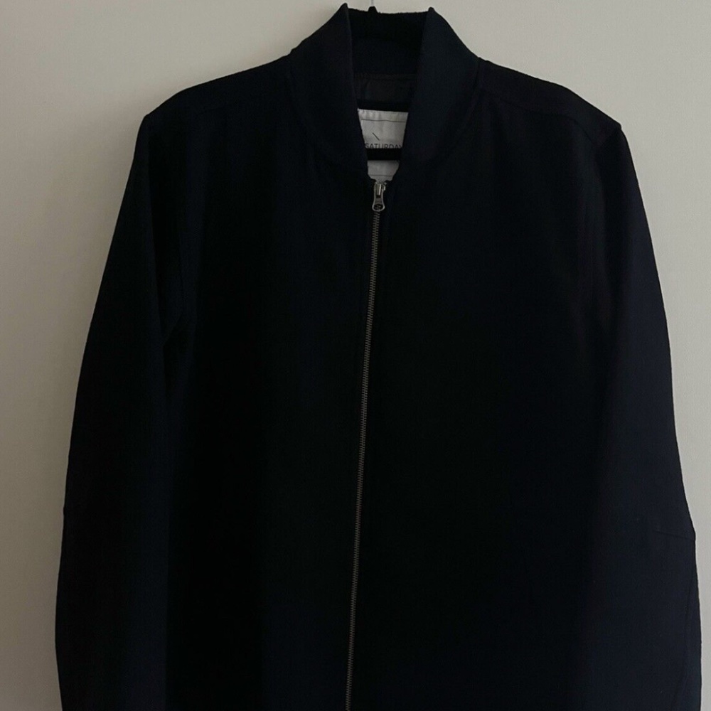 SATURDAYS NYC Men’s Wool Blend Goose Bomber Jacket Size Large Navy